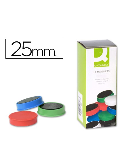 Iman para sujecion q-connect ideal para pizarras magneticas25 mm colores surtidos caja de 10 unidades