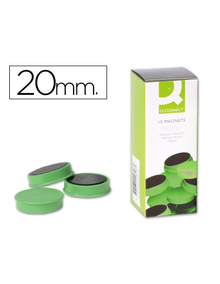 Iman para sujecion q-connect ideal para pizarras magneticas20 mm verde caja de 10 unidades