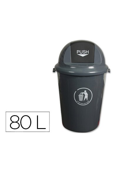 Papelera contenedor q-connect plastico con tapadera 80l color gris 450x760 mm
