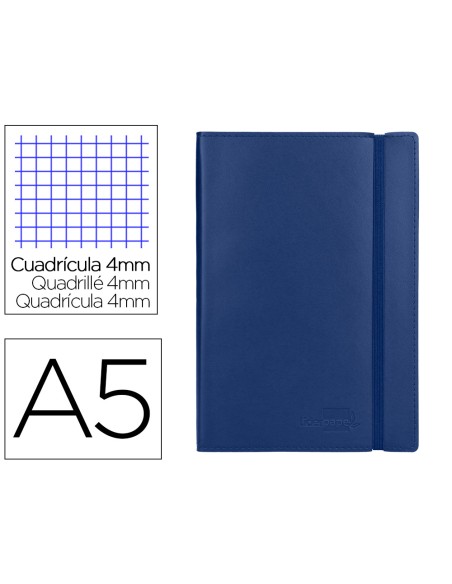 Libreta liderpapel simil piel a5 120 hojas 70g/m2 cuadro 4mm sin margen azul