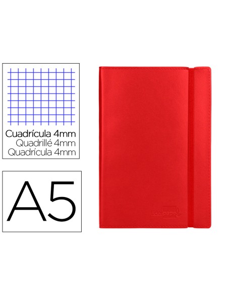 Libreta liderpapel simil piel a5 120 hojas 70g/m2 cuadro 4mm sin margen rojo