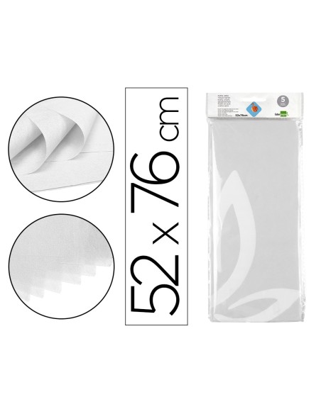 Papel seda liderpapel 52x76cm 18g/m2 bolsa de 5 hojas blanco