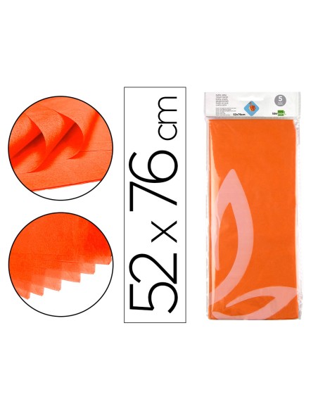 Papel seda liderpapel 52x76cm 18g/m2 bolsa de 5 hojas naranja