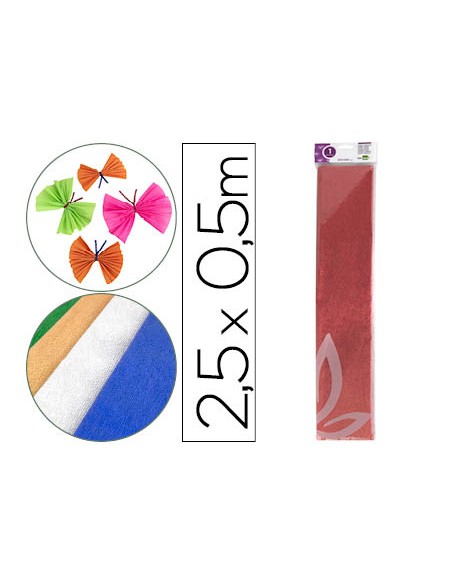 Papel crespon liderpapel 50 cm x 2.5m metalizado rojo