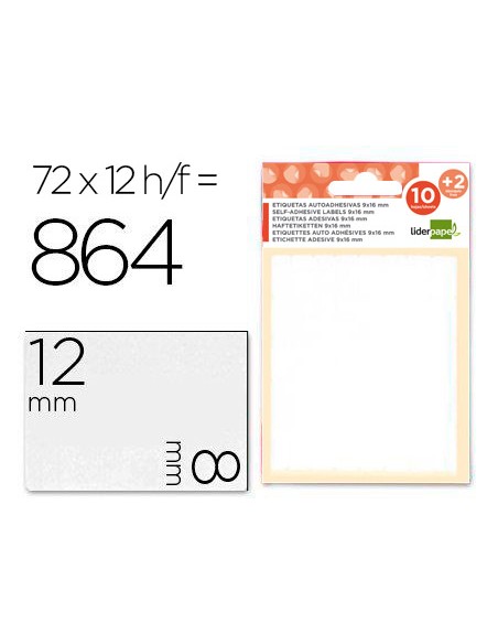 Etiquetas liderpapel sobre de 10 h. + 2 h. obsequio 8x12 mm -72 unidades por hoja