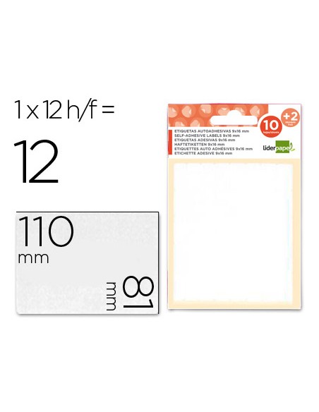Etiquetas liderpapel sobre de 10 h. + 2 h. obsequio 81x110 mm 1 unidad por hoja