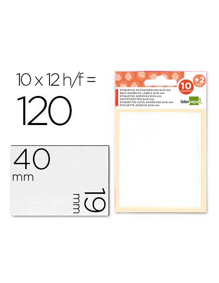 Etiquetas liderpapel sobre de 10 h. + 2 h. obsequio 19x40 mm -10 unidades por hoja