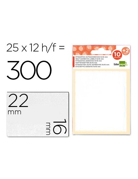 Etiquetas liderpapel sobre de 10 h. + 2 h. obsequio 16x22 mm -25 unidades por hoja