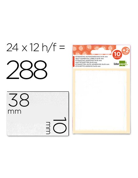 Etiquetas liderpapel sobre de 10 h. + 2 h. obsequio 10x38 mm -21 unidades por hoja