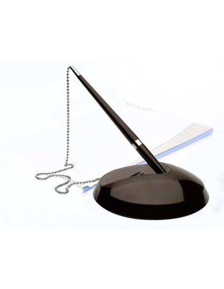 Boligrafo extensible q-connect con cadena metalica y soporte adhesivo