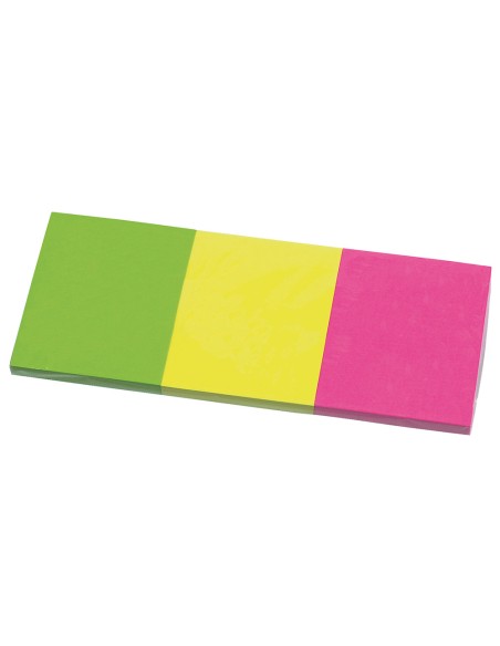 Bloc de notas adhesivas quita y pon q-connect 38x51 mm neon pack de 3 unidades con 50 hojas por color