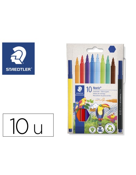 Rotulador staedtler noris 326 punta de fibra nuevo cuerpo hexagonal caja de 10 unidades colores surtidos