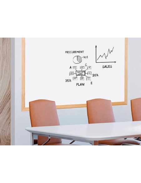 Pizarra blanca q-connect laminada marco de madera 90x60 cm