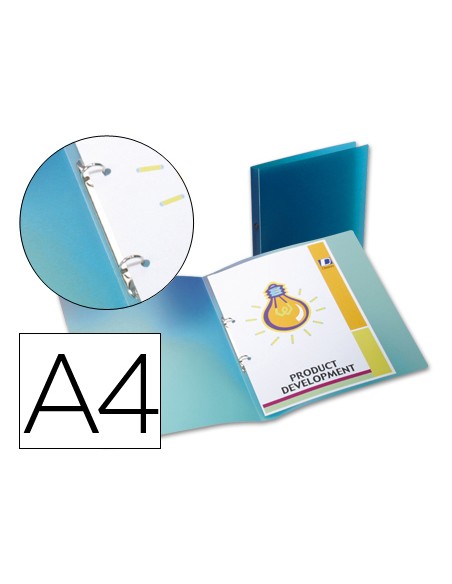 Carpeta liderpapel 2 anillas redondas mini 15 mm 49072 polipropileno din a4 azul translucido