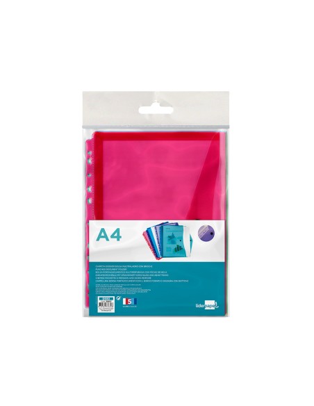Carpeta liderpapel dossier broche 36669 polipropileno din a4 pack de 5 col.surtidos transparente multitaladro