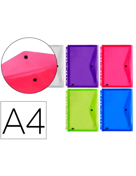 Carpeta liderpapel dossier broche 36669 polipropileno din a4 pack de 5 col.surtidos transparente multitaladro