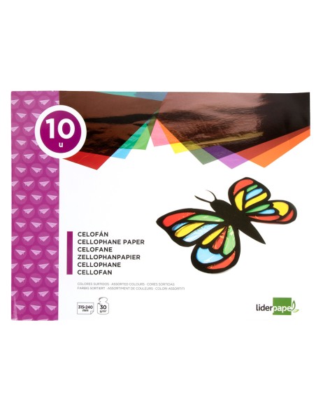 Bloc trabajos manuales liderpapel celofan 240x315mm 10 hojas colores surtidos
