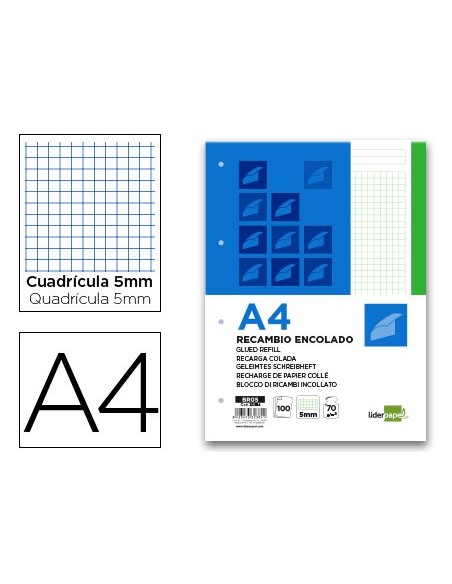 Bloc encolado liderpapel cuadro 5mm verde a4...