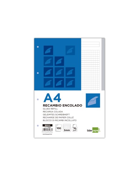 Bloc encolado liderpapel cuadro 5mm gris a4 natural 100 hojas 70 g/m2