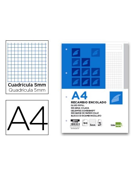 Bloc encolado liderpapel cuadro 5mm gris a4...