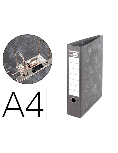 Archivador de palanca liderpapel a4 carton forrado sin rado lomo 80mm negro compresor metalico