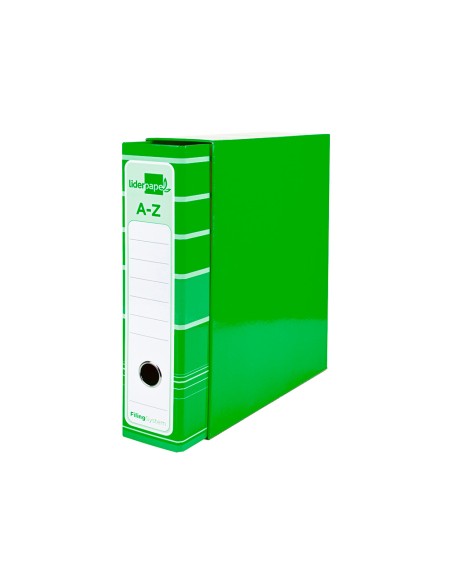 Archivador de palanca liderpapel a4 filing system forrado sin rado lomo 80mm verde con caja y compresor metalico