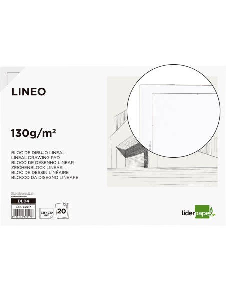 Bloc dibujo liderpapel lineal encolado 230x325mm 20 hojas 130 gr/m2 sin recuadro