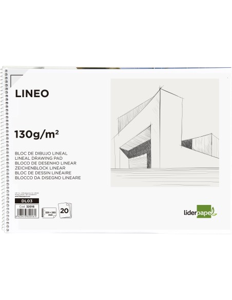 Bloc dibujo liderpapel lineal espiral 230x325mm...