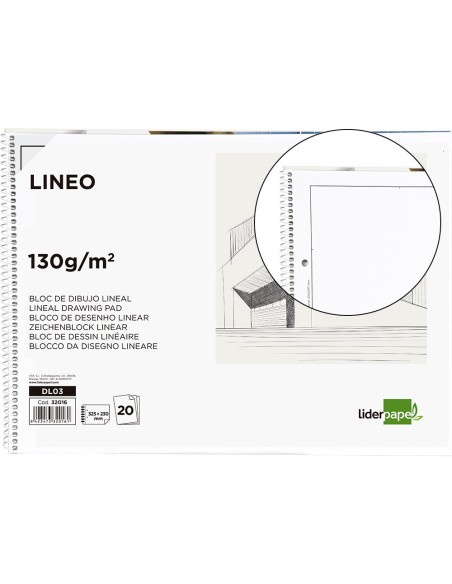 Bloc dibujo liderpapel lineal espiral 230x325mm...