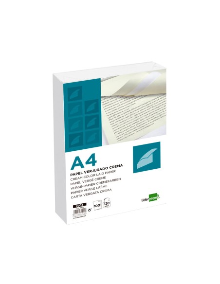 Papel verjurado liderpapel a4 120g/m2 crema...