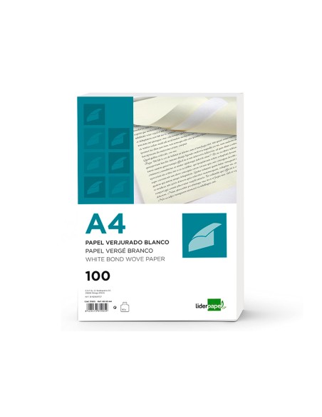 Papel verjurado liderpapel a4 90g/m2 crema paquete de 100 hojas
