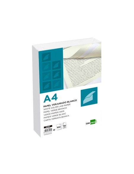 Papel verjurado liderpapel a4 90g/m2 blanco paquete de 100 hojas