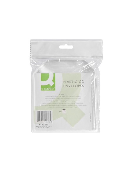 Sobre para cd q-connect polipropileno con solapa -pack de 50 unidades