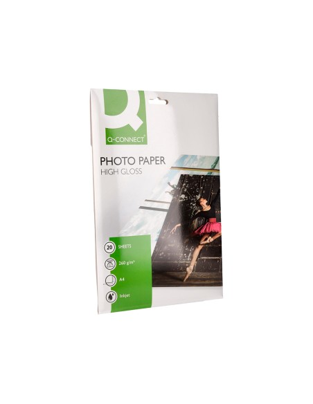 Papel q-connect foto glossy kf02163 din a4 alta calidad digital photo para ink-jet bolsa de 20 hojas de 260 gr
