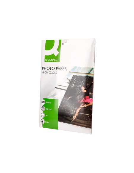 Papel q-connect foto glossy kf02163 din a4 alta calidad digital photo para ink-jet bolsa de 20 hojas de 260 gr