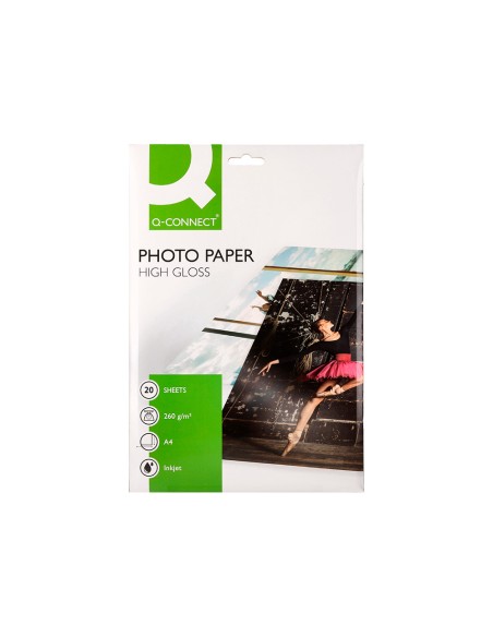 Papel q-connect foto glossy kf02163 din a4 alta calidad digital photo para ink-jet bolsa de 20 hojas de 260 gr