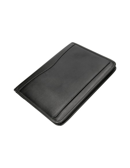 Carpeta portafolios q-connect cremallera 4 anillas 20 mm concalculadora con bolsa para movil color negro 260x355 mm