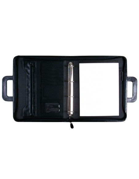 Cartera portadocumentos 35-921 negra 360x285 mm con asa 4 anillas 40 mm cremallera -con departamentos interiores