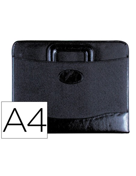 Cartera portadocumentos 35-921 negra 360x285 mm con asa 4 anillas 40 mm cremallera -con departamentos interiores
