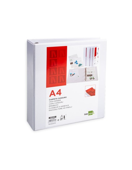 Carpeta canguro 4 anillas mixtas 55mm liderpapel a4 plastico blanca
