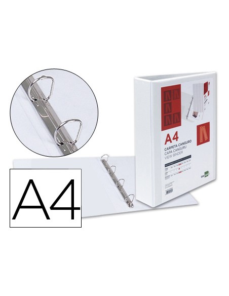 Carpeta canguro 4 anillas mixtas 55mm liderpapel a4 plastico blanca