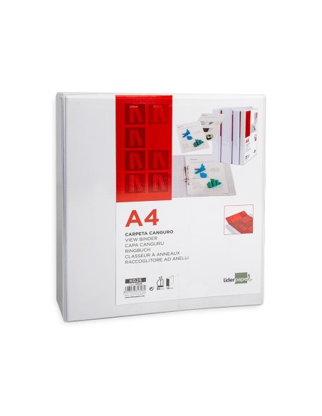 Carpeta canguro 2 anillas mixtas 55mm liderpapel a4 plastico blanca