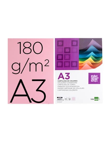 Cartulina liderpapel a3 180g/m2 rosa paquete de...