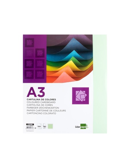 Cartulina liderpapel a3 180g/m2 verde paquete...