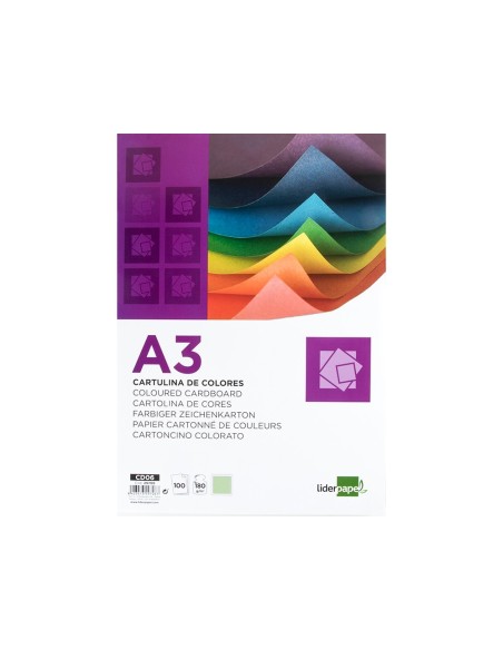 Cartulina liderpapel a3 180g/m2 verde paquete...