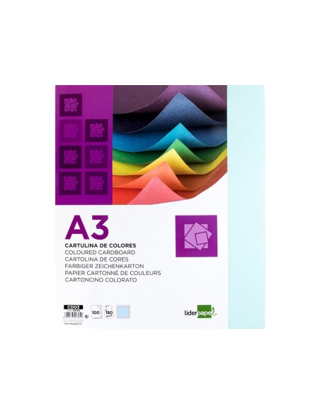 Cartulina liderpapel a3 180g/m2 celeste paquete...