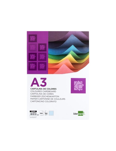 Cartulina liderpapel a3 180g/m2 celeste paquete de 100 hojas