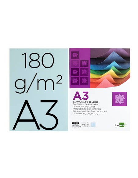 Cartulina liderpapel a3 180g/m2 celeste paquete de 100 hojas