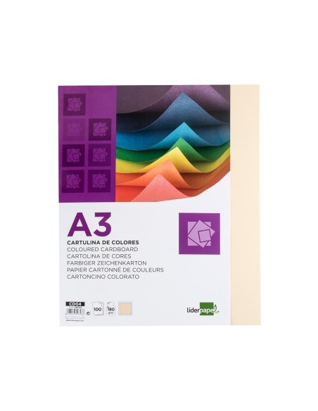 Cartulina liderpapel a3 180g/m2 crema paquete...