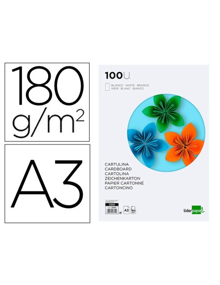 Cartulina liderpapel a3 180g/m2 blanco paquete...